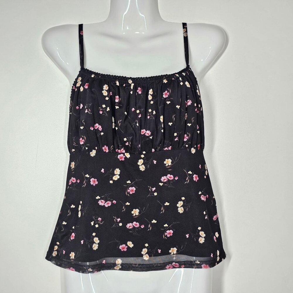 Urban Outfitters Lipsy Black Floral Print Crop Cami Tank Top Sleeveless Womens L
